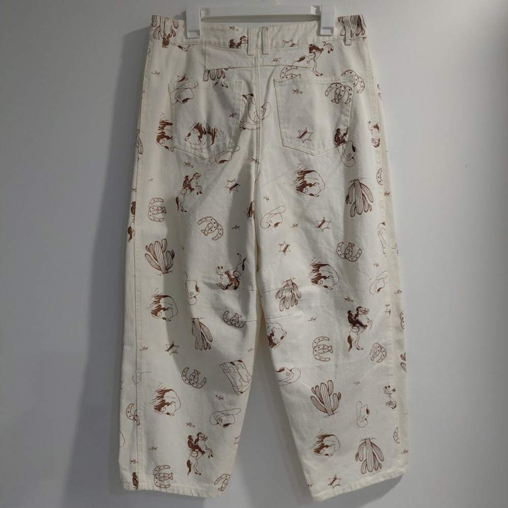 Cali 1850 Womens Western Print Barrel Jeans Cream Brown Size 13 NWT High Rise - Picture 2 of 16